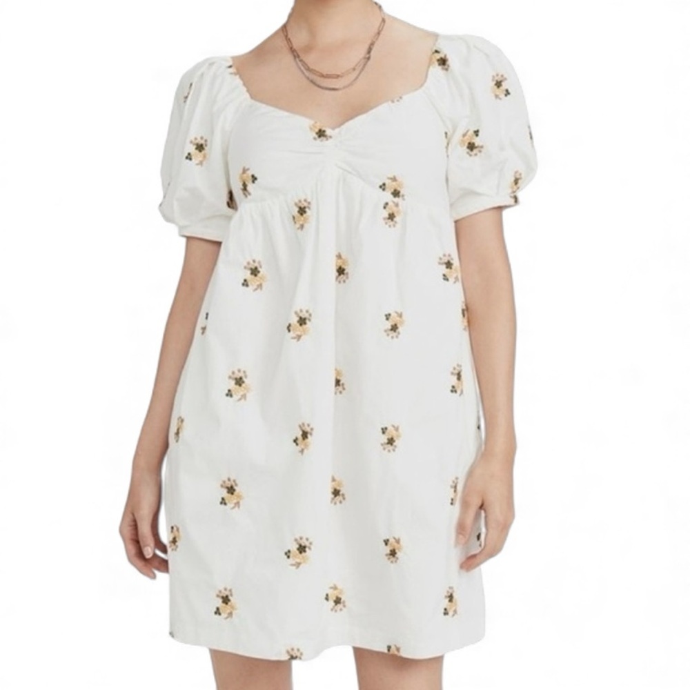 La'Ven Embroidered Puff Sleeve Floral Cotton Dress size L